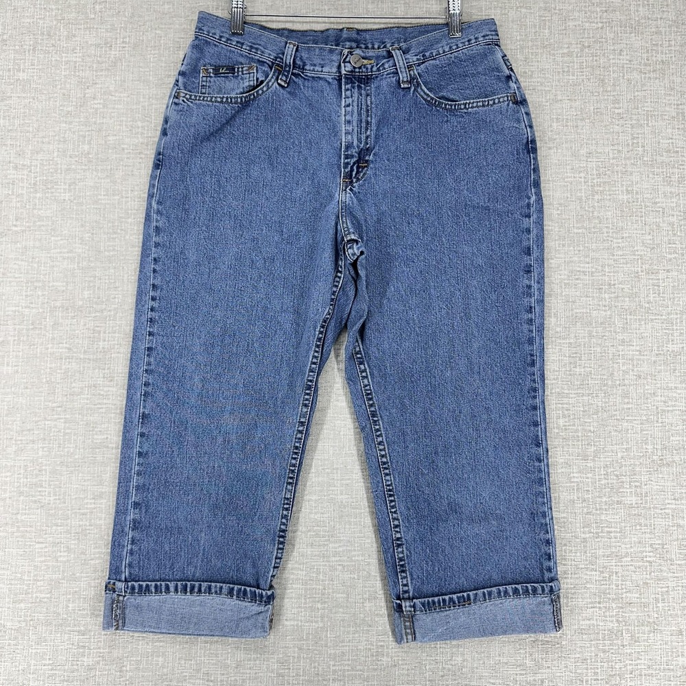BLU Jeans Womens 12 Blue Medium Wash Relaxed Capri Mid Rise Cuffed Denim Casual